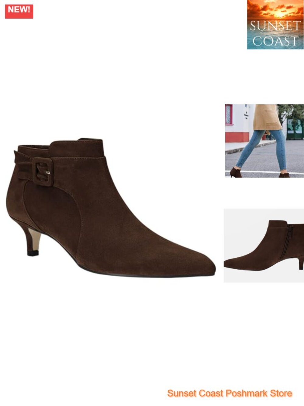 Womens Pointed Toe Kitten Heel Ankle Boots Faux Suede Side Zipper Booties